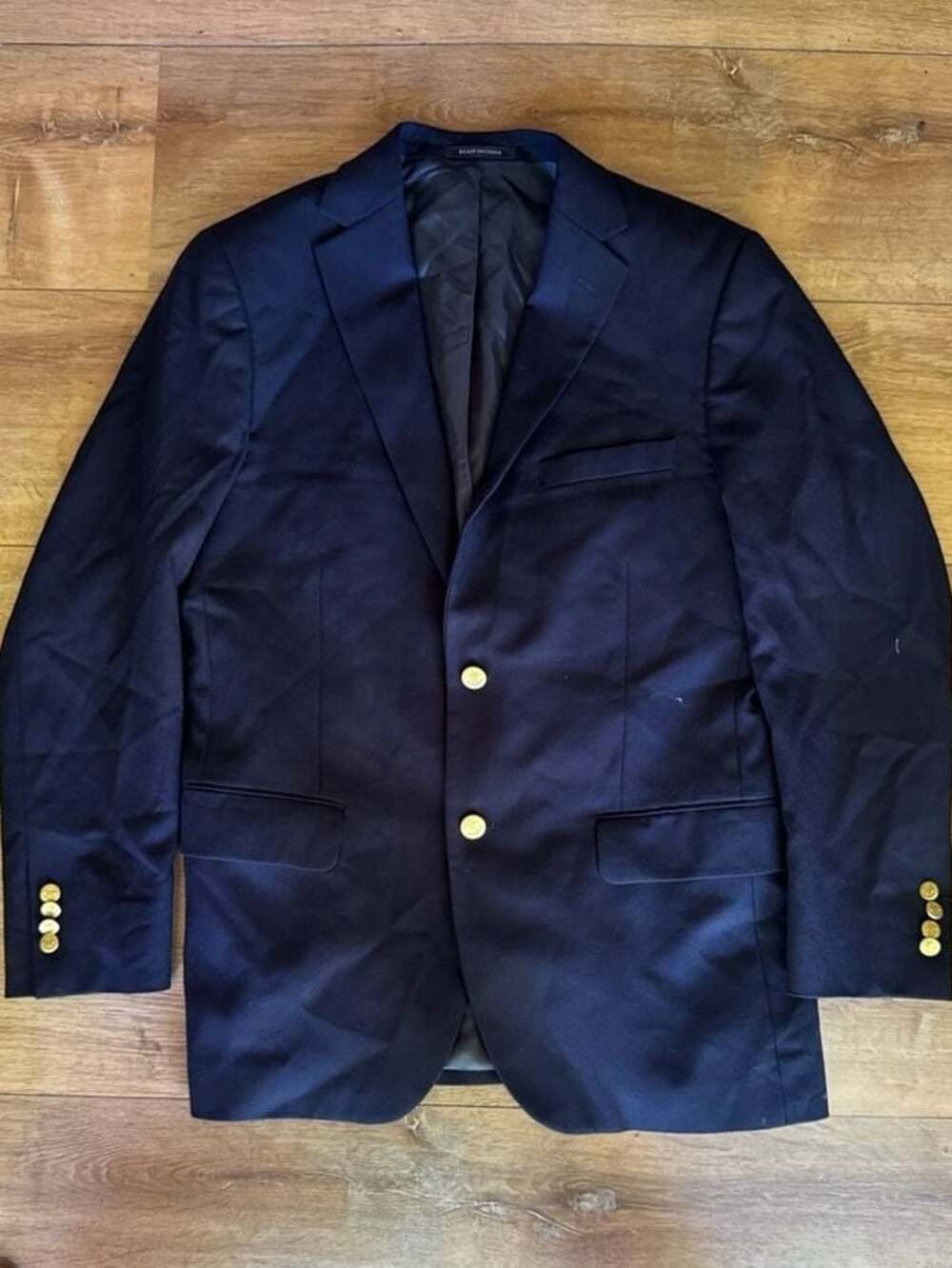Lands' End Men's Navy Blue 100% Wool Blazer with Gold Anchor Buttons 39R